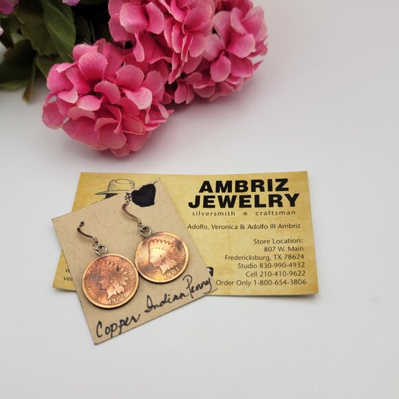 Vintage Sterling Silver Indian Head Penny Earrings French Wire 1900 Coin - Picture 2 of 4